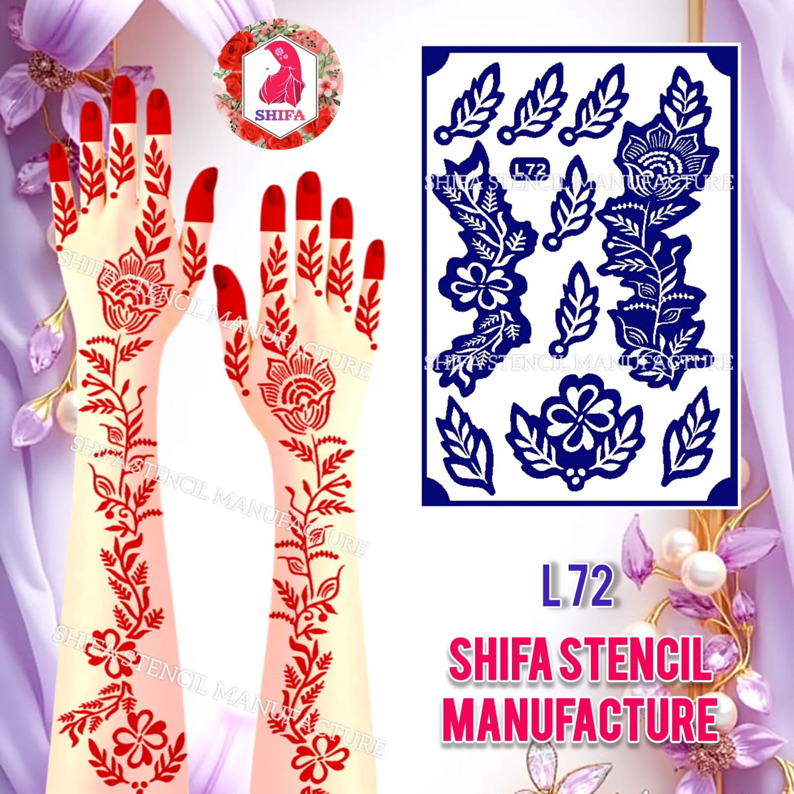 L 72 Graceful Fern & Flora Sticker Overview Henna Stencil - Shifa Stencil